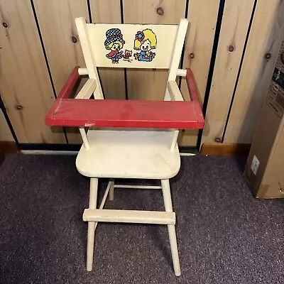 Vintage Red And White Wooden  Baby Doll Highchair With Lift Up Tray • $20