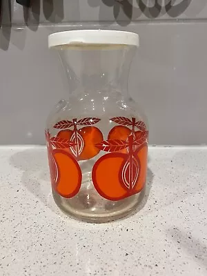 Vintage Retro Crown Corning Red And Orange Apple Glass Jar / Carafe With Lid • $20