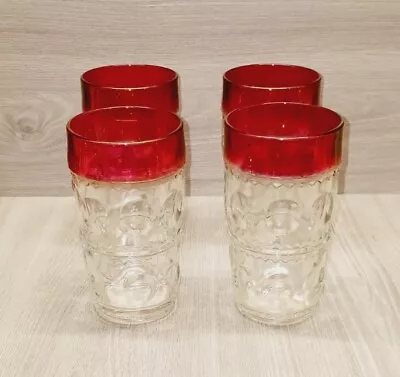 4 Vintage Kings Crown Ruby Red Thumbprint Tumbler Water Glasses 5.5  • $19.99