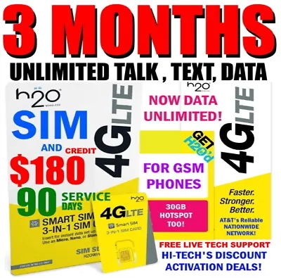 H2O SIM With $60 Plan ⭐ 3 MONTHS INCLUDED ⭐  TALK TEXT & UNLIMITED DATA ⭐ • $139