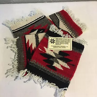 $18.99 • Buy Hand-woven Wool Coasters Set Of Four Zapotec Oaxaca Mexico Blanket Pattern