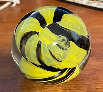 $15 • Buy Vintage Signed Val St Lambert Art Glass Paperweight Yellow & Black