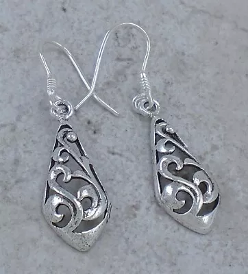 $14.44 • Buy EXOTIC .925 STERLING SILVER FILIGREE TEARDROP DANGLING EARRINGS  Style# E0965