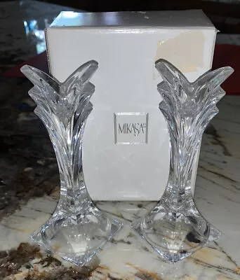 Pair Mikasa Art Deco Style Clear Crystal Candle Holders For Small Tapers • $9.99