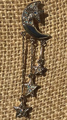 Vtg 80s KIRKS FOLLY Sun Moon Star Brooch Pin Chain Crystals Dangle Celestial HTF • $22