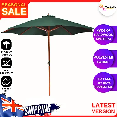 $96.97 • Buy 3m Wooden Pole Umbrella Outdoor Patio Deck Market Garden Shade Wood Cafe Green