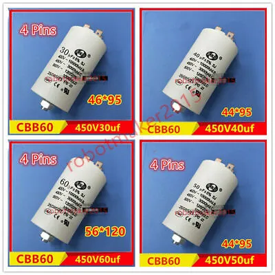 CBB60 20uf 25uf 30uf 35/40uf 50uf 60uf 70uf 450VAC Capacitor 4 PINS Screws Studs • $12.46