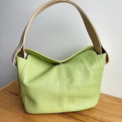 TOD'S Green Chartreuse Handbag Pebbled Leather Hobo Shoulder Bag Purse Fold Over • $54