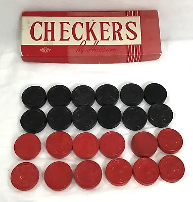 Vintage Halsam American Checkers Set Black Red Double Sided Embossed Wood USA • $12.99