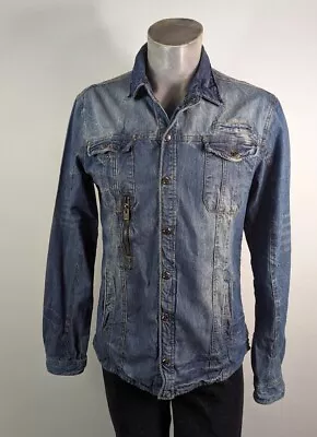 £12.99 • Buy 55 Soul Distressed Snap Fastening Denim Shirt/ Jacket Large Fitted