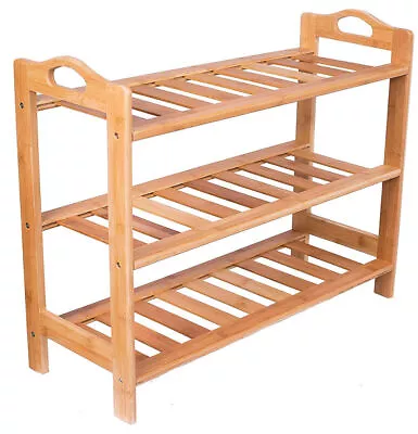 $23.99 • Buy Au 3 Tier Layer Shoe Rack Bamboo Wooden Shelf Stand Storage Organizer