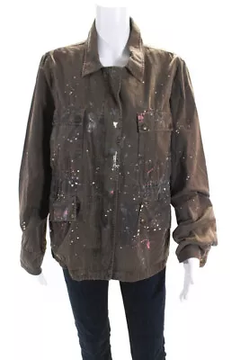 J Crew Collection Womens Paint Print Cargo Jacket Brown Cotton Size Large • $42.69