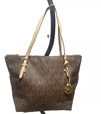 Michael Kors Jet Set Item East West Signature Top Zip Brown PVC Tote • $42