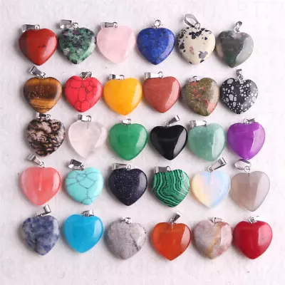 Love Heart Necklace Pendant Quartz Crystal Healing Stone Wholesale Bulk Bundle • £14.99