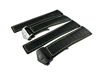 22mm Black/Yellow Genuine Leather Strap Band Fit Tag Heuer Watch Buckle Clasp • £19.90