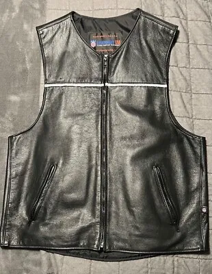 Legendary USA Vintage Black Motorcycle Vest Reflective Strip Zipper Made In USA  • $65