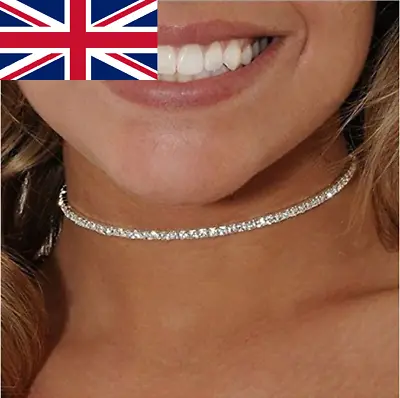 £4.25 • Buy Rhinestone Necklace Choker Silver Gold Chain Crystal Clear Diamante Gift Retro