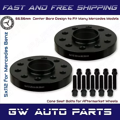 (2) 25mm Mercedes Benz 5x112 REAR Hub Centric Wheel Spacers W/Cone Lug Bolts Kit • $79.86