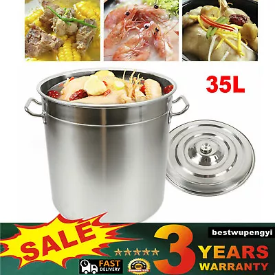 £57 • Buy Deep Stainless Steel Large Stock Pot Boiling Stew Soup Cooking Catering Stockpot