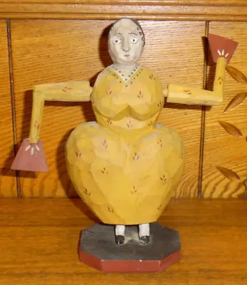 Vintage 1983 Larry Koosed Folk Art Carved Wood Woman W/ Fans Whirligig - 8  • $149.99