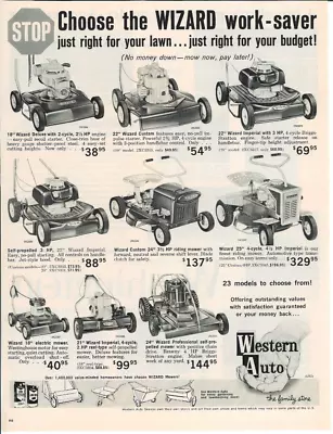 1963 WESTERN AUTO WIZARD Lawnmower Rider Gardening Mowing Vintage Print Ad • $5.95