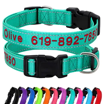 Reflective Nylon Personalised Dog Collar Embroidered Custom ID Name Phone Number • $14.29