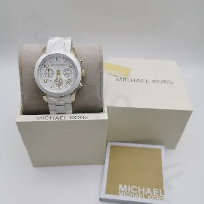 New Michael Kors Runway MK5145 White Dial Gold Steel Chronograph Women's Watch • $96