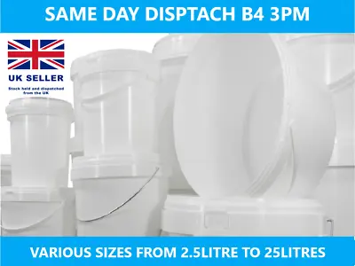 Plastic Buckets Tubs Containers All Tamper Evident With Lids Black & White • £24.99