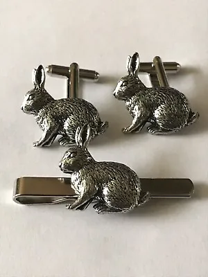 Rabbit Pair Of Cufflinks And Tie Slide Made From English Pewter A17 • $24.87