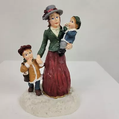 Mervyns 1997 Christmas Village Square Figurine Accessory Mom & 2 Boys 4  X 3  • $12