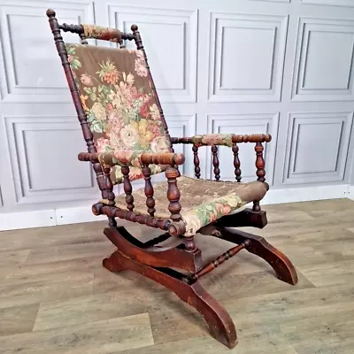 Antique American Edwardian Sprung Decorative Turned Wooden Rocking Chair Seat • £159.99