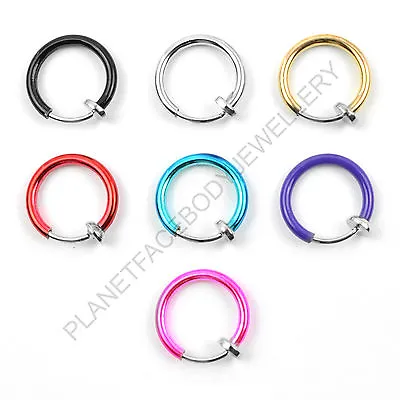 Spring Loaded Non Piercing Fake Clip On Ear Nose Lip Ring Hoop Cartilage • £2.29