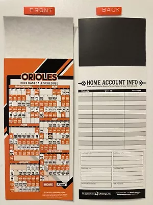 Mlb Baltimore Orioles 2024 Magnet Schedule (9  X 3 1/2 ) Teams Dates & Times • $2.95