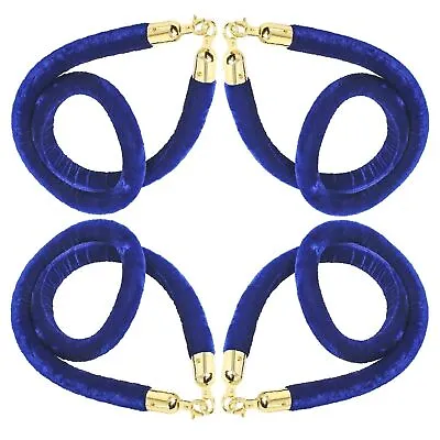 4pcs Blue Velvet Stanchion Ropes With Gold Hooks10 Feet Stanchion Queue Barrier • $51.48