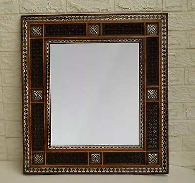 Vintage 26 * 24  Moroccan Wood Wall Hangning Mirror Frame Mother Of Pearl Inlay • $438.90