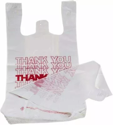 Bags 1/6 Small  8 X 4 X 16 THANK YOU T-Shirt Plastic Grocery Shopping Bags White • $7.99