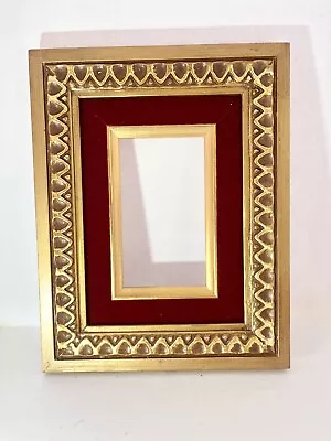 Hand Carved Vintage Linen Lined Gold Red Wood Picture Frame 3”x 5” • $20