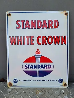 Vintage Standard Porcelain Sign White Crown Torch Gas Station Oil Company Plate • $184.30