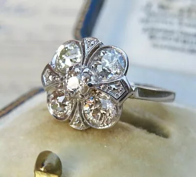 Vintage Flower Ring 14K White Gold Plated Silver 2Ct Round Lab-Created Diamond • $101.47