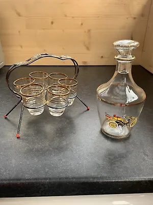 Vintage 6 Glasses In Rack & Decanter Stand Mid Century  Classic Car Reims Atomic • $18.94