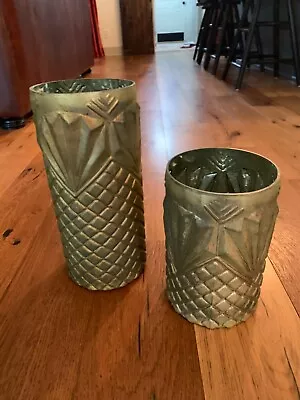 Art Deco Vase Set Greenish Gold Mercury Glass Style • $20