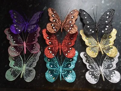 18cm Glitter Jewelled Clip Butterfly Butterflies Large Wedding Decorative Mesh • £2.49