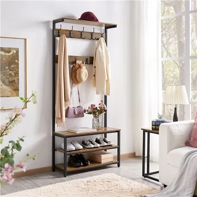 72.5” H Industrial Hall Tree W/Bench/Shoe Storage 3-in-1 Entryway Coat Rack New • $78.99