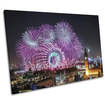 £23.99 • Buy London City Fireworks Skyline CANVAS WALL ART Print Picture