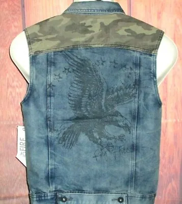 $28.90 • Buy Mens Ring Of Fire Camouflage  Eagle Distressed Denim Jean Vest Size S