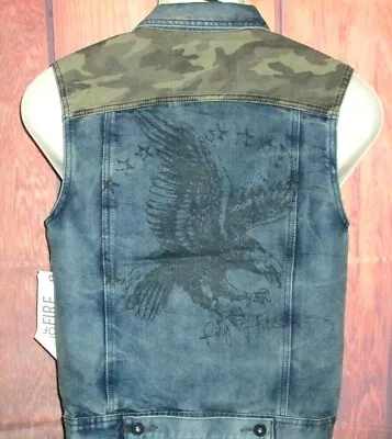 $28.90 • Buy Mens Ring Of Fire Camouflage  Eagle Distressed Denim Jean Vest Size S