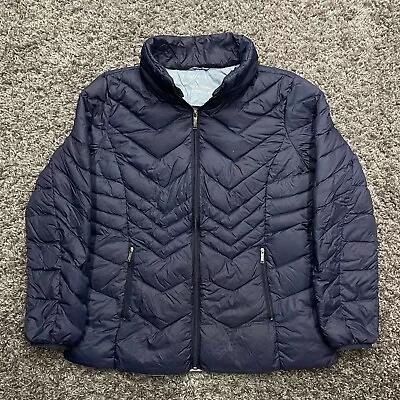 London Fog Down Jacket Womens Large Blue Packable Lightweight Puffer • $12.48