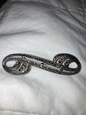 Vintage Marcasite Brooch  Marked 925 S Curve Lapel Pin • $40