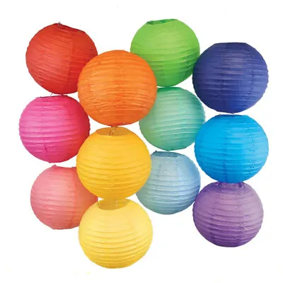 £6.99 • Buy New 8-12  Round Pom Paper Lanterns Lamp Shade Wedding Party Hanging Home Decor