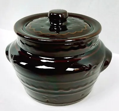 Vintage 1950s Bean Pot With Lid Marcrest Daisy And Dot 2 Quart Brown Stoneware • $15.98